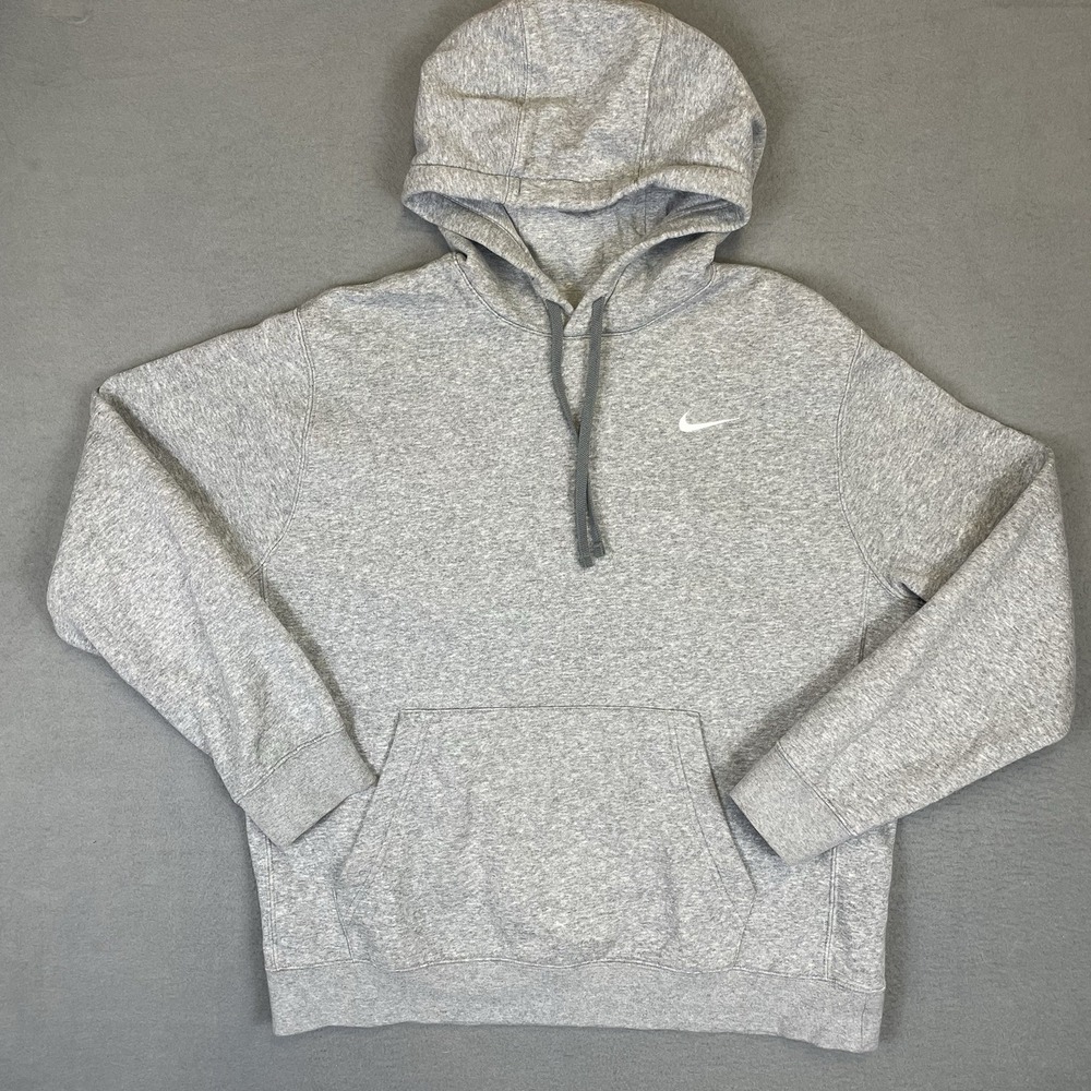 Nike Hoodie Sweatshirt Mens Large Grey Embroidered Logo Club Fleece CJ1611-063